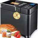 KBS 17-in-1 Bread Maker-Dual Heaters, 710W Machine Stainless Steel with Gluten-Free, Dough Maker,Jam,Yogurt PROG, Auto Nut Dispenser,Ceramic Pan& Touch Panel, 3 Loaf Sizes 3 Crust Colors,Recipes