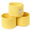 MiniArk Small Storage Basket for Organizing | Cube Shelf Closet Storage Baskets | 9.7×9.7×7.1” Cute Baby Basket for Nursery | Woven Rope Basket Bins | Gift Basket Easter | Round 3 Packs Yellow