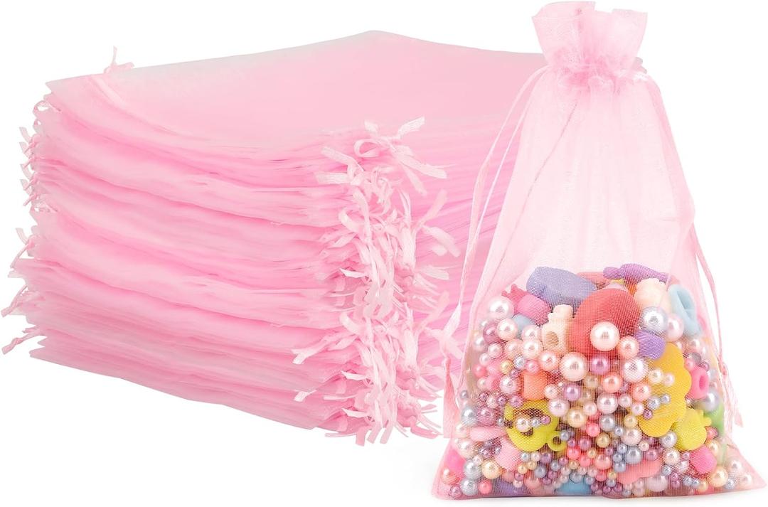 3 x Organza Bags, Organza Bags 4x6, 100 PCS Small Mesh Bag Drawstring, Pink Sheer Wedding Party Favor Bag, Small Mesh Gift Pouch Jewelry Mini Candy Pouch for Wedding, Baby Shower, Birthday Party Supplies