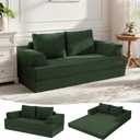 COMAX Convertible Sofa Bed, Folding Floor Couch Corduroy Fold Out Couch Bed Futon Sleeper Mattress with Pillows, Boneless Sofa Comfy Lounge Loveseat for Living Room Bedroom, Green