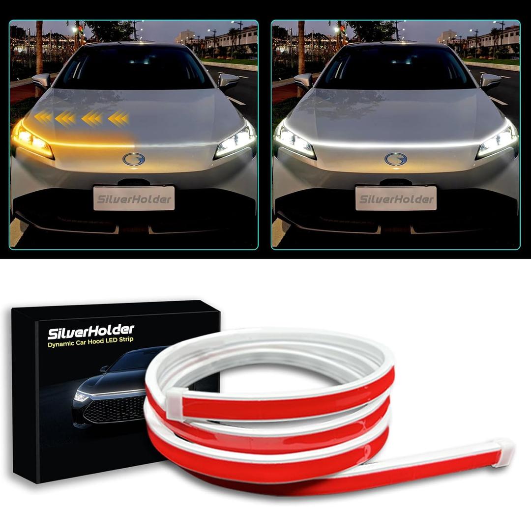 SilverHolder Dynamic Car Hood LED Light Strip Sequential Flowing Turn Signal Lights Dynamic Scan Start Up Hood Light Strip Flexible LED Strip Lights for Car Daytime Running Light