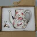 Tea Pot, Porcelain Teapot 37oz,tea pots for tea party,Tea Infuser Pots for Blooming loose Leaf Tea (White with Flower)