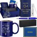 Shellwei 6 Pcs Valentines Christian Gift for Men 11 oz Mug Leather Notebook Religious Metal Bookmark Christian Pen with Box and 1 Refills Greeting Card and Box for Valentines Pastor Appreciation Gifts (Blue)