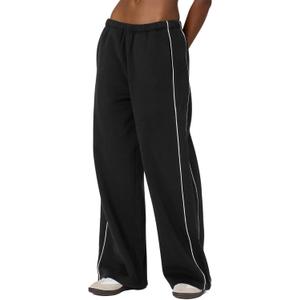 HeSaYep Women's Fleece Lined Wide Leg Sweatpants Winter Thermal Warm Baggy Straight Leg Sweat Pants with Pockets (Large, Black)
