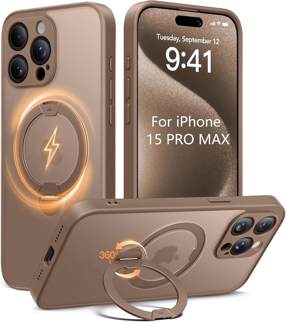 Dibrell Magnetic for iPhone 15 Pro Max Case, [Unbreakable & Magnetic Stand] [Military-Grade Protection] [Phone Case Compatible with MagSafe] Slim Translucent Matte Shockproof Phone Cover, Rose Gold