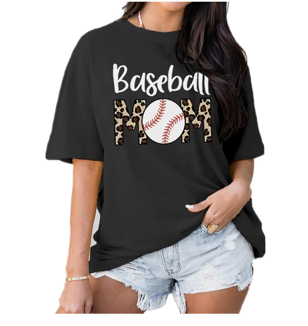 Baseball Mom Shirt Cotton Summer Tops for Women Trendy Crewneck Short Sleeve Tshirts Casual Graphic Blouse Tees XL