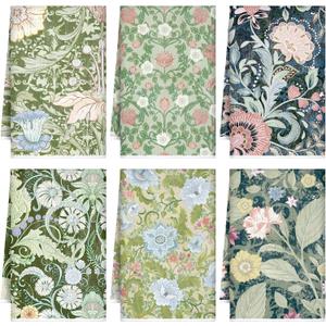 TecUnite 6 Pcs Vintage Floral Kitchen Towels Set Retro Flower Dish Towels Absorbent Decorative Colorful Tea Hand Towel for Cleaning Drying Wiping Task Women Mom Housewarming Gifts Decor