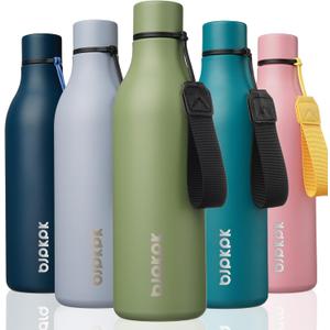 BJPKPK Insulated Water Bottles, 25 oz Stainless Steel Metal Water Bottle with Strap, BPA Free Leak Proof Jugs, Mugs, Flasks, Reusable Thermal Flasks for Sports & Travel, Forest Green