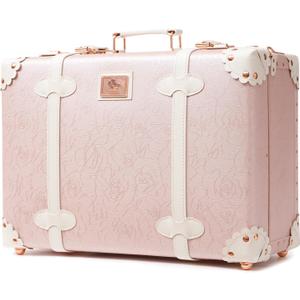 urecity Vintage and Cute Carry-on Overnight Case Non-wheeled Mini Leather Trunk Suitcase with Shoulder Strap (20", Elegant Pink)