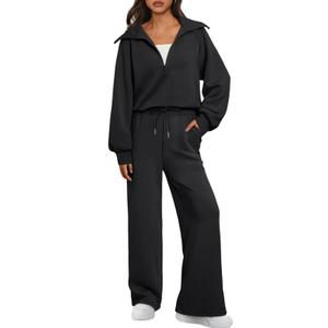 AUTOMET Lounge Sets for Women Sweatsuits 2 Piece Outfits 2025 Fall Drawstring Sweatshirt Wide Leg Sweatpants Tracksuit XXL