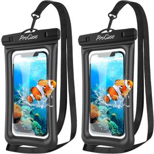 ProCase [Floatable] 2 Pack Floating Waterproof Phone Pouch Up to 7", IPX8 Underwater Phone Case Dry Bag for iPhone 16 15 14 13 12 11 Pro Max Xs Max XR X 8 7 Plus SE/Galaxy S24 S23 S22 -Black/White