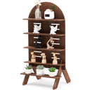 Blulu 5-Tier Wooden Display Shelf for Vendors 31.5 x 16 Inch Tall Removable Retail Display Riser Stand with Adjustable Height for Candles Decorative Items(Arch,Walnut Color)