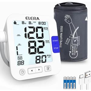 ELERA Large Screen Blood Pressure Monitor with Extra Large Cuff (13-21") for Big Arms - Automatic Upper Arm BP Machine for Home Use, Backlight LCD, HR Detection & Two User Mode