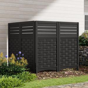 Air Conditioner Fence Privacy Screen,4 Panels Pool Equipment Trash Can Enclosure Screen for Outdoor,Resin Fence Panels Kit,45" (H) x 22" (W) Per Panel, Black