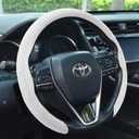 Suede Steering Wheel Cover, Universal 15 Inch Car Steering Wheel Cover, Non-Slip Design, Breathable, Car Interior Accessories White