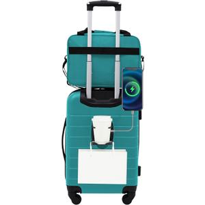Wrangler Smart Luggage Set with Cup Holder and USB Port, Teal, 2 Piece