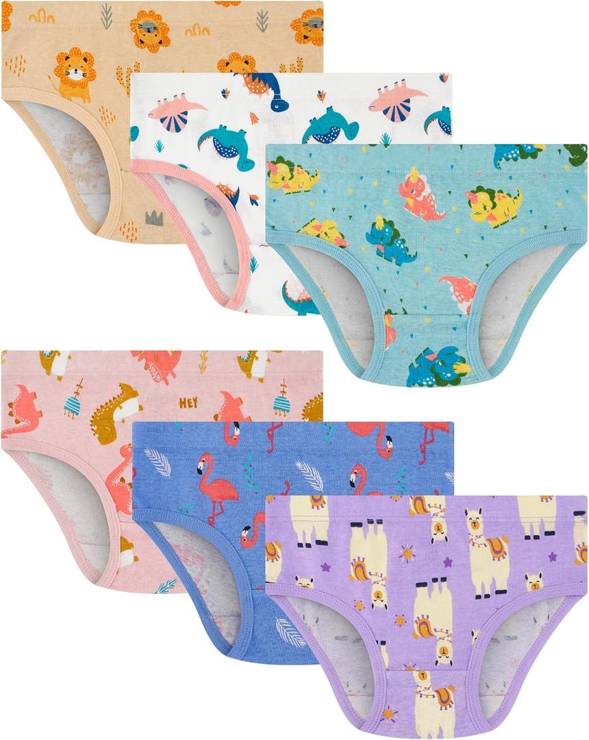 100% Cotton Girls Underwear Tagless Comfort Toddler Panties (6-Pack) (3T, Multicolor-dinosaur/Lion-a24)