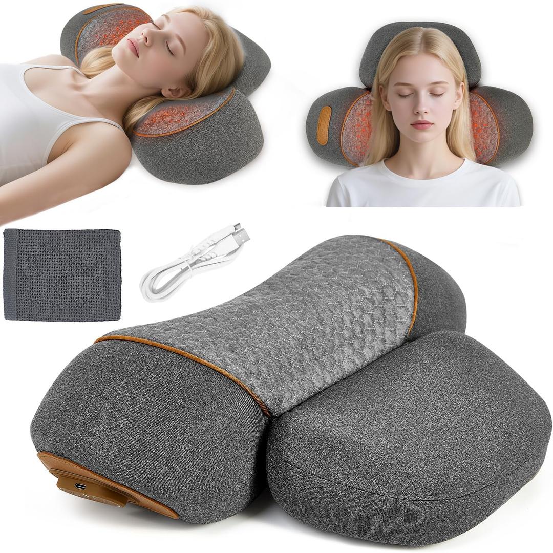 3-in-1 Neck Massager Pillow with Heating & Cervical Traction, Ergonomic Cervical Pillow for Neck Back Shoulder Pain Relief, Cervical Traction Support