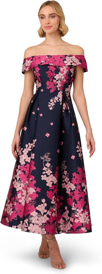 Adrianna Papell Off-Shoulder Dress, Pink Multi, Size 8