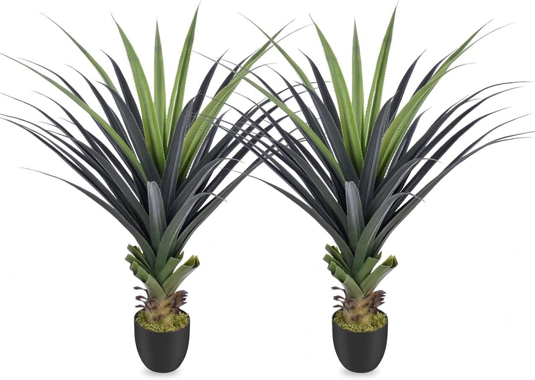 4ft Artificial Spiked Agave Plant, 48inch Faux Agave Plants Indoor Realistic Floor Plant Perfect for Front Porch, Patio, Indoor Home, Office Decor (Set of 2)
