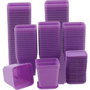 HOIGON 100 Pack 3 Inch Purple Square Nursery Pot, Durable Thickened Plastic Nursery Pots with Drain Holes, Small Square Planting Containers for Flower Tomatoes Basil