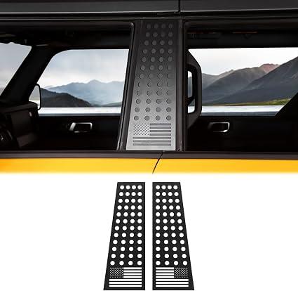 Hoolcar for Bronco B Pillar Post Panel Cover Alluminum Black American Flag Center Pillar Accent Trim Panel Overlay Exterior Fit for 2021-2025 Ford Bronco 2 Door (Not for Bronco Sport)