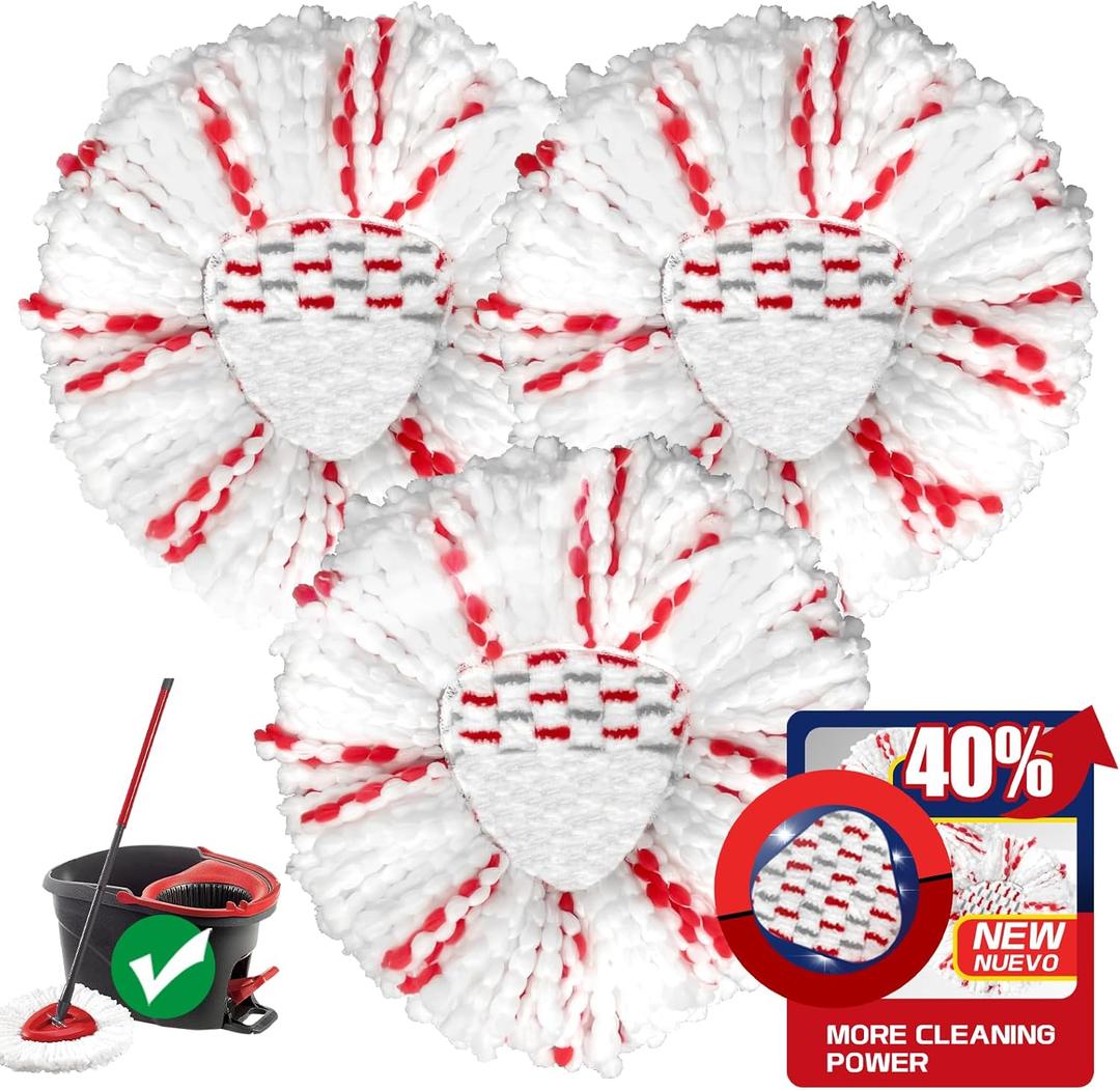 [2026 New Version] Mop Head Replacement - 40% More Cleaning Power3 Pack Spin Mop Replacement Head for Easy Wring 1-Tank System, Easy Cleaning, Microfiber and Machine Washable