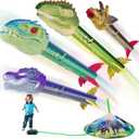 Dinosaur Toy Rocket Launcher for Kids - Launch Up to 100 Ft, 4 Rockets, Outdoor Outside Toys for Kids, Dinosaur Toys, Birthday Gifts for 3 4 5 6 7 8-12 Year Old Boys Girls