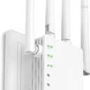 WiFi Extender with Ethernet Port, 1200Mbps Dual Band (5GHz/2.4GHz) WiFi Booster.Covers Up to 12880 Sq.ft,Supports 105 Devices, Easy Setup Signal Booster, EasyMesh Compatible, Four Directional Antennas