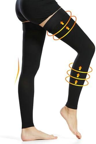 Ailaka Medical Compression Stockings for Women Men, Thigh High Footless 20-30mmHg Graduated Compression Socks with Silicone Band for Varicose Veins, Edema, Post-Surgery, Size Large