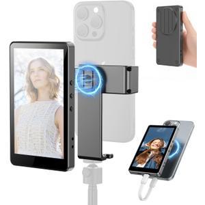 5 Vlog Selfie Monitor Screen with Magnetic Phone Clip Mount for iPhone/Android, Support 4K 30fps Wired/Wireless Recording, Back Camera Monitor for TikTok/YouTube/Vlog Video Recording