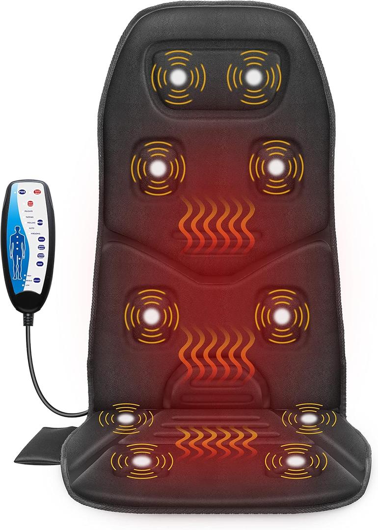 COMFIER Massage Seat Cushion with Heat,10 Vibration Motors Seat Warmer, Back Massager for Chair, Massage Chair Pad for Back,Gifts for Him Her,Black