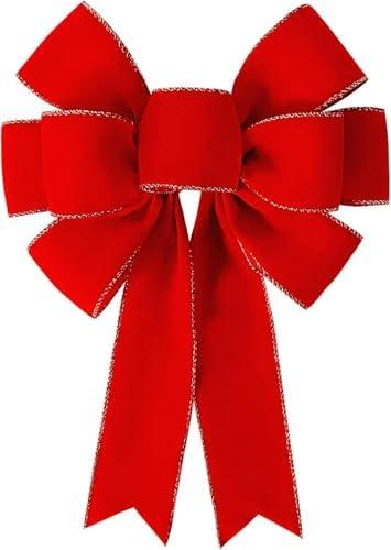 Red Christmas Bows Decorations Big Velvet Bow with Wired Gold Border for Tree Topper, Wreaths, Outdoor, Garland, Outside (12 * 14 inch)