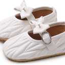 Baby Girls Mary Jane Flats Anti-Slip Rubber Sole Bow Toddler Princess Dress Shoes (White)