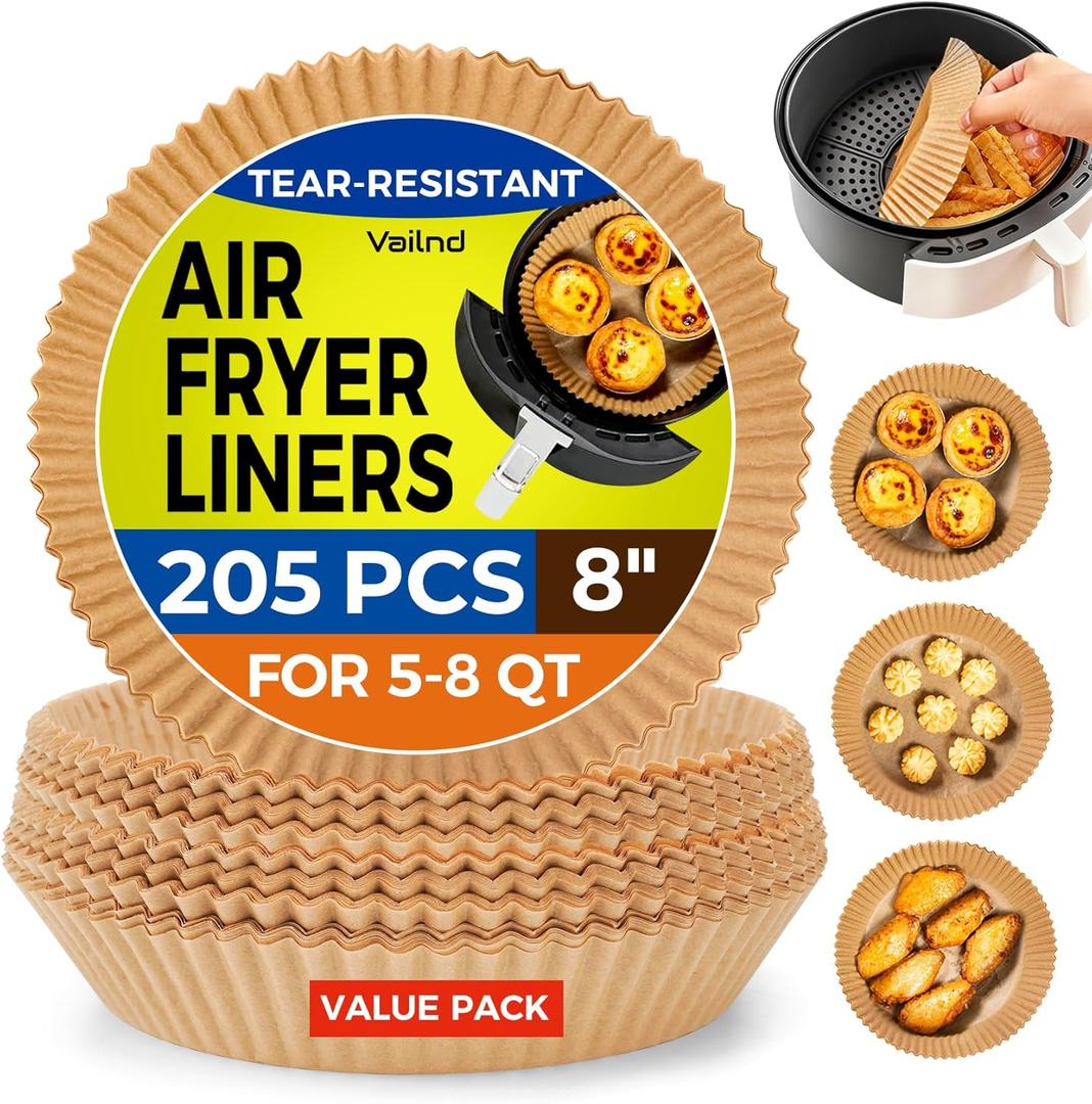 Air Fryer Liners for Ninja, 205 PCS Heavy-Duty Disposable Air Fryer Liners, 8" Round Airfryer Paper Liners for 5-8 QT Basket, Oil-Proof & Non-Stick Parchment Paper for Baking, Microwave, Oven, Pans