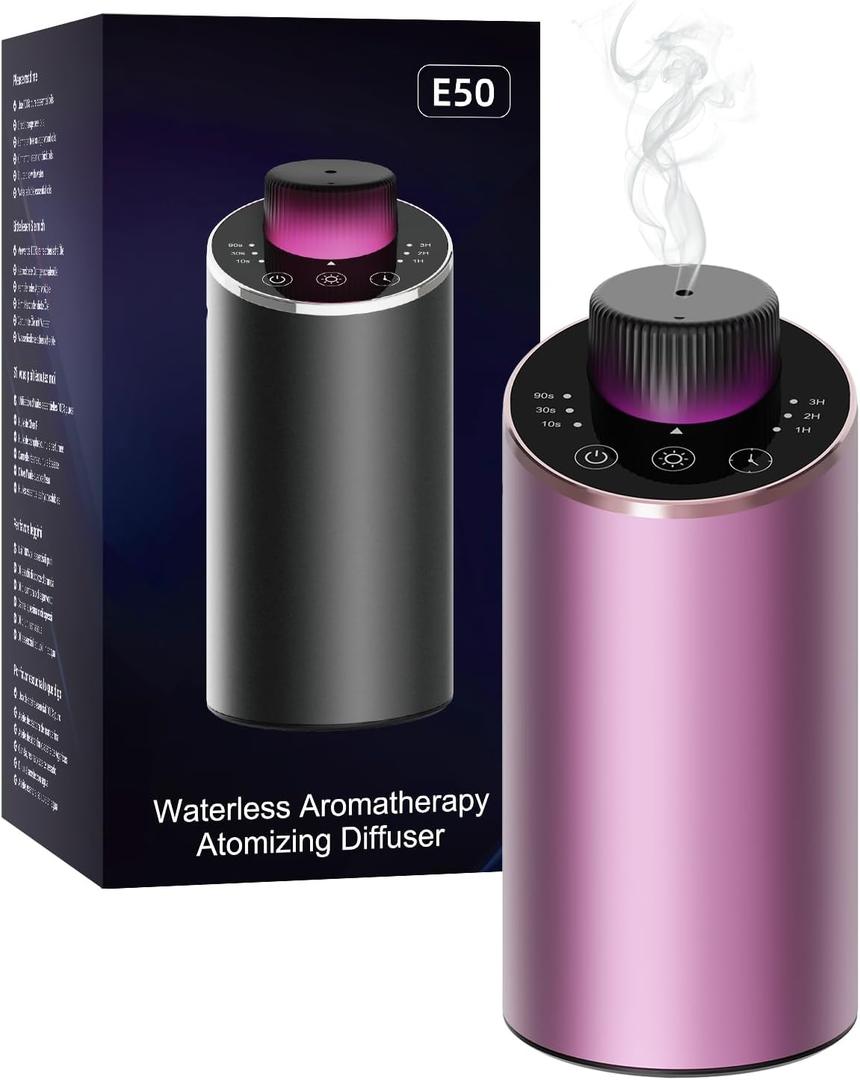 Essential Oil Diffuser Waterless Scent Aromatherapy Diffusers for Home Large Room, Bedroom, Car, Office,Desk, Battery Operated, Small Cordless Air Freshener Machine, 3 Countdown Timers & 3 Mist Levels