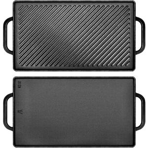 GGC Cast Iron Reversible Griddle, Double-sided Griddle Pan for Indoor and Outdoor Cooking, 15 x 9 Griddle Plate with Flat and Ribbed Side for Stove Tops, Gas Grills and Camping