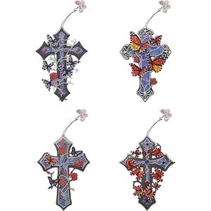 Puraikcmi 4 PCS Cross Diamond Art Bookmarks,Religious Christian Diamond Paintings Bookmarks Kits with Tassels,Special Shape Crafts Decoration Gift Set for Book Lovers Beginners Adults