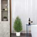 Briful 3ft Artificial Cedar Topiary Trees, Set of 2 Realistic Faux Cypress Outdoor Plants, Fake Front Porch Trees, UV Protection Patio Trees in White Pot for Outside