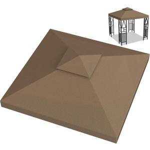 10x10ft Canopy Replacement Top, Double Tiered Pop up Gazebo Covers Replacement with 12 Velcros, Waterproof UV Protective Nylon, Outdoor Shelter for Grill, Patio, Event, Trade Show (Brown)