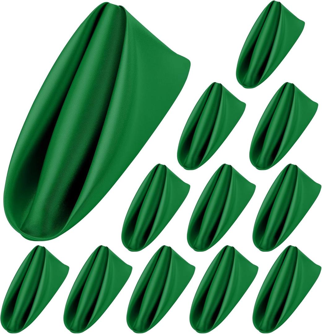 ANECO 12 Pieces Satin Napkins Soft Dinner Napkins Square Table Napkins 17 x 17 Inches for Restaurant Weddings Party Dinner Decoration(Forest Green)