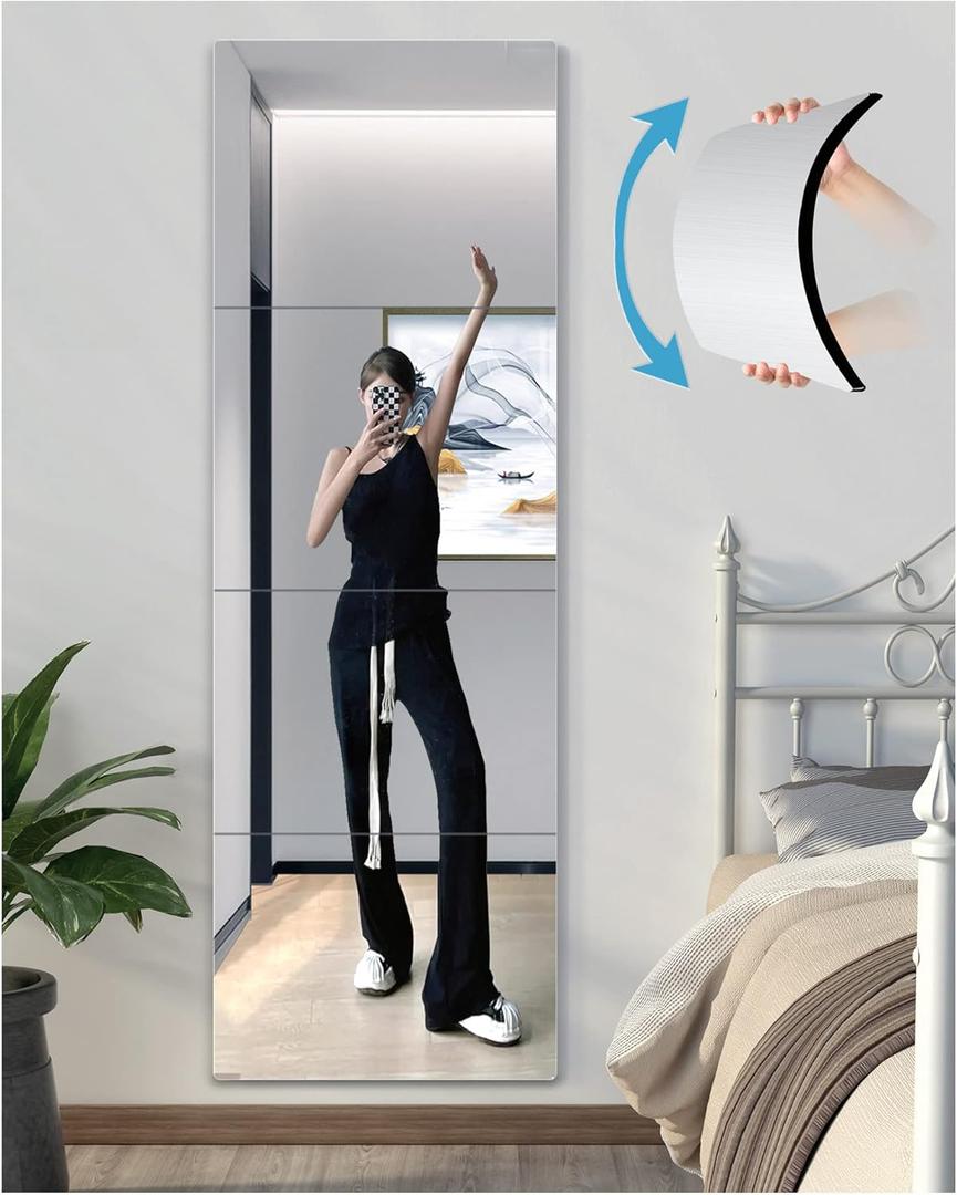 Shatterproof Wall Mirror Full Length for Bedroom, Plexiglass Gym Mirrors For Home, Extra Thick: 0.12 inch, 12 x 12 inch x 4 Pcs, Workout Mirrors Safe for Kids, Over The Door, Long Wall Mounted