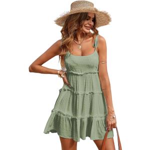 Narecte Womens Summer Dresses Wedding Guest Dresses Beach Sundresses Spaghetti Strap Flowy Boho Dress (Large, Light Green)