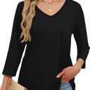 OFEEFAN 3/4 Length Sleeve Womens Tops Dressy Casual Plus Size Tunics to Wear with Leggings (Black, XL)