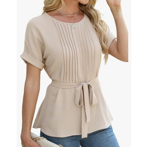 CiCiBird Women Dressy Casual Blouses Summer Peplum Tops Work Pleated Blouse, XL, Apricot