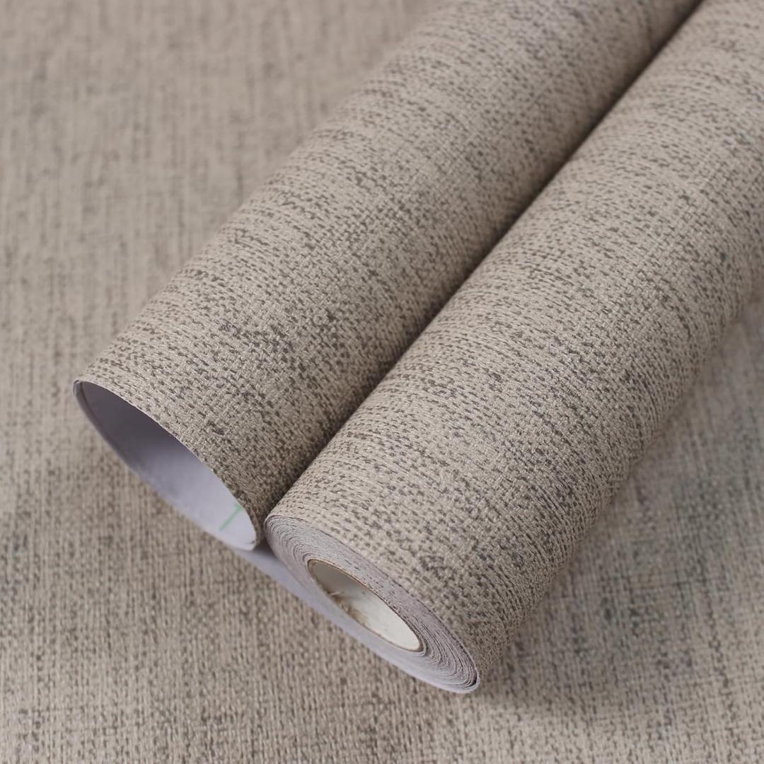 WADILE Grasscloth Peel and Stick Wallpaper 15.7in x 393.7in, Textured Contact Paper for Cabinets, Faux Linen Wall Paper Pull and Stick, Fabric Vinyl Wallpaper Self Adhesive Gray Yellow