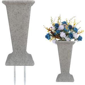 Cemetery Vase for Grave Headstones with Metal Spike, Flower Pots for Outdoor Plants, Memorial Vases for Graves, White