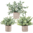 Der Rose 3 Pack Mini Potted Fake Plants Artificial Plastic Eucalyptus Plants Topiaries for Home Office Desk Farmhouse Shelf Room Bathroom Decor(Green)