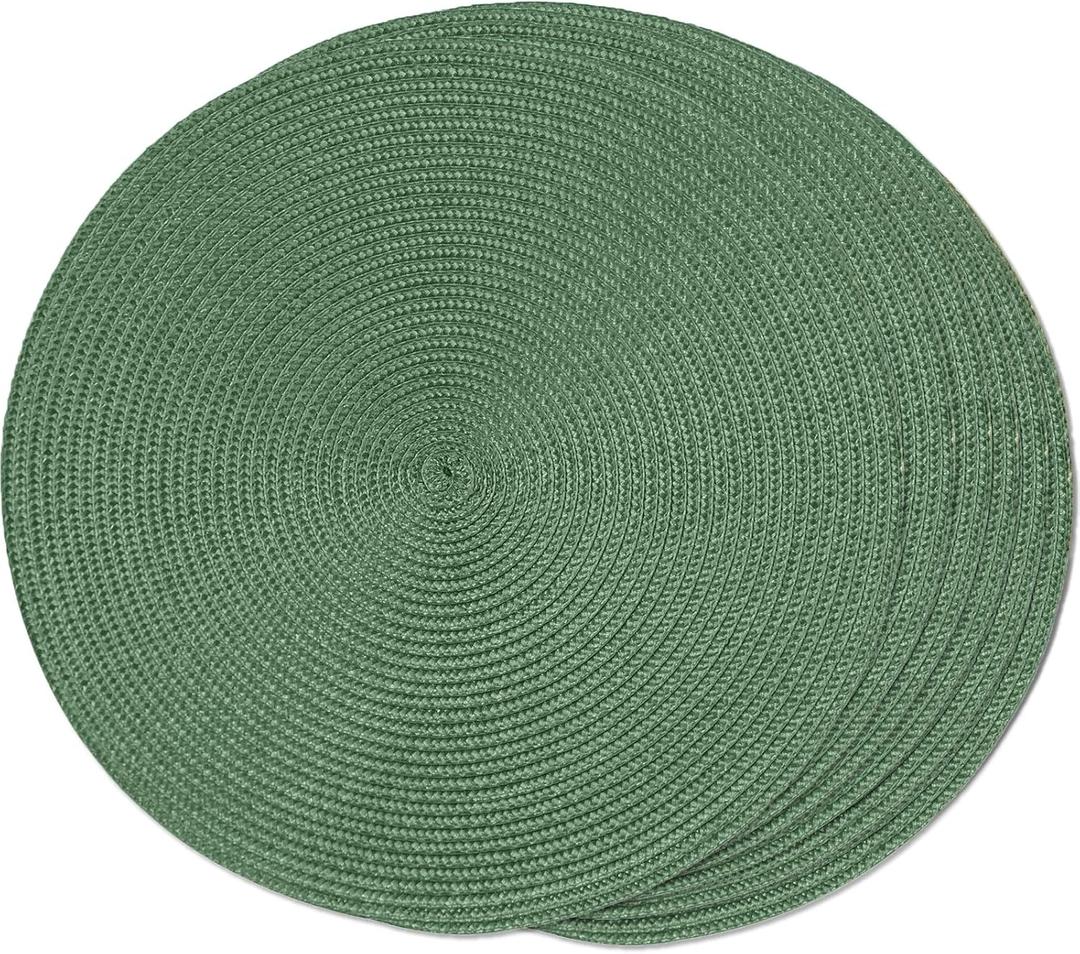 FunWheat Round Braided Placemats Set of 6 Table Mats for Dining Tables Woven Washable Non-Slip Place mats 15 inch (Olive, 6pcs)