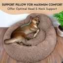 PetJett Calming Medium Dog Bed - 30'' Round Dog Beds - Washable Dog Bed - Anti-Slip Super Soft Fluffy Plush Donut Bed, Anti-Anxiety Premium Comfort Pet Bed, Fits Dogs up to 45 lbs - Beige